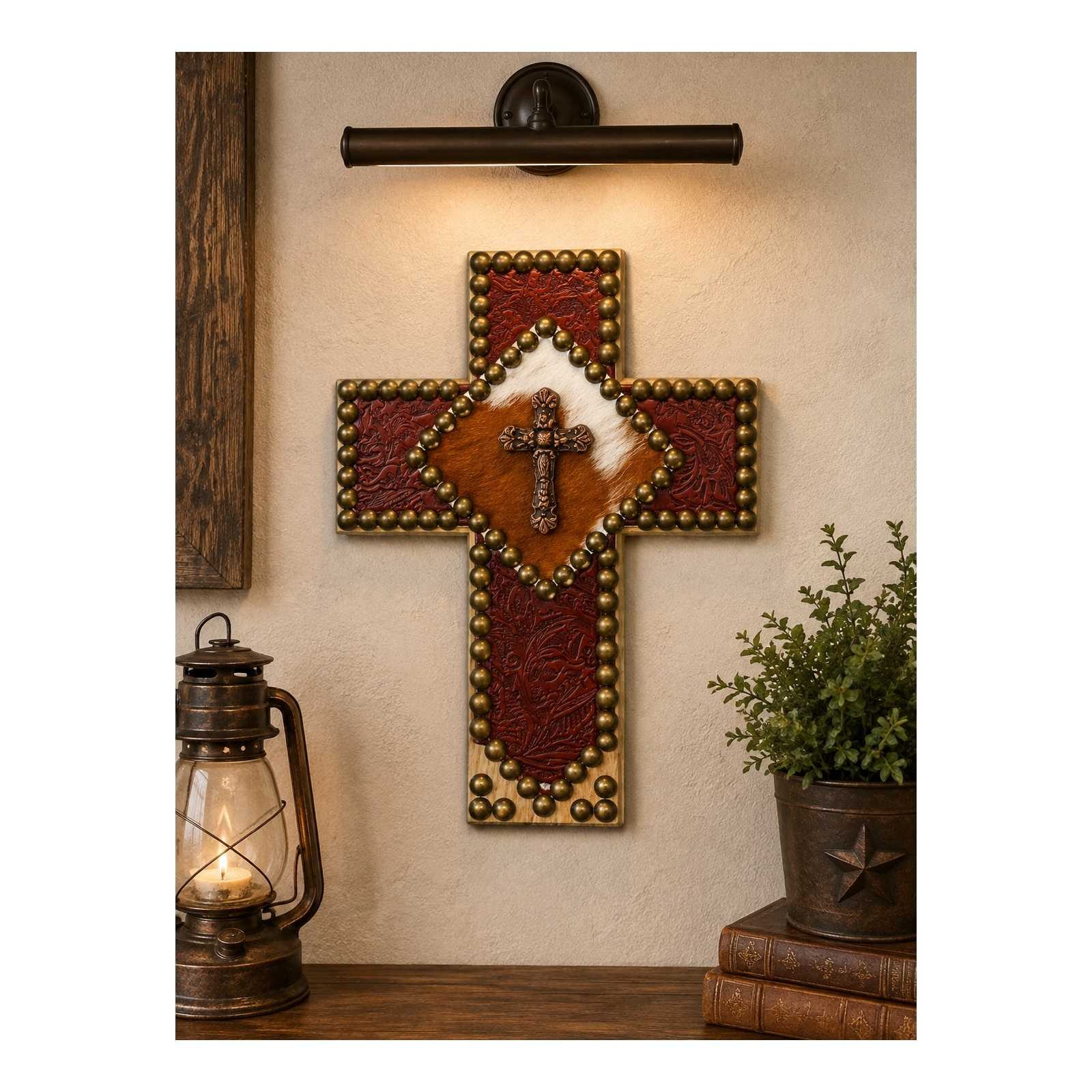 Rustic Western Cowhide Leather Cross